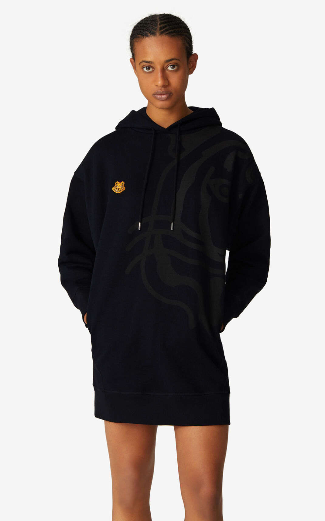 Kenzo K Tiger oversized hooded sweatshirt Elbise Bayan Siyah | 5713-CZPNR